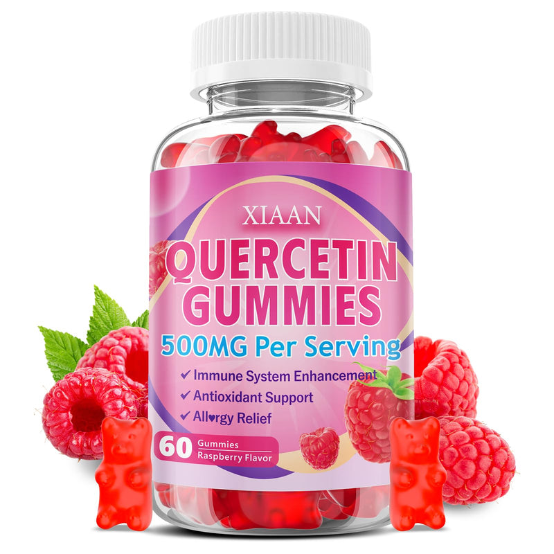Quercetin Gummies 500mg for Kids & Adults, Organic Quercetin Supplements with Bromelain Zinc Vitamin C and D3 Support Antioxidant & Immune System Health, Raspberry Flavor 60 Count 60 Count (Pack of 1)