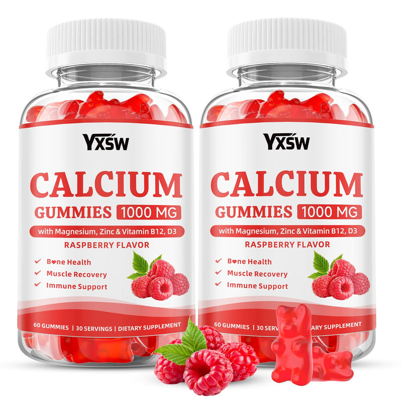 Calcium Gummies 1000mg with Vitamin D3 K2 & B12 Complex, High Absorption Potassium, Calcium Magnesium Zinc Supplement for Bone, Muscle, Mood and Immunity Support, Raspberry Flavor, 120 Count 120 Count (Pack of 1)