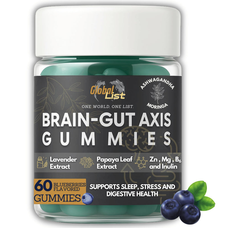Gut Health & Bloating Relief Gummies – Digestion Support with Prebiotic Fiber, Inulin & Ashwagandha – Stress, Nervous Stomach, Sleep & Calm Support – Gut-Brain Axis Formula with Chamomile & Lemon Balm