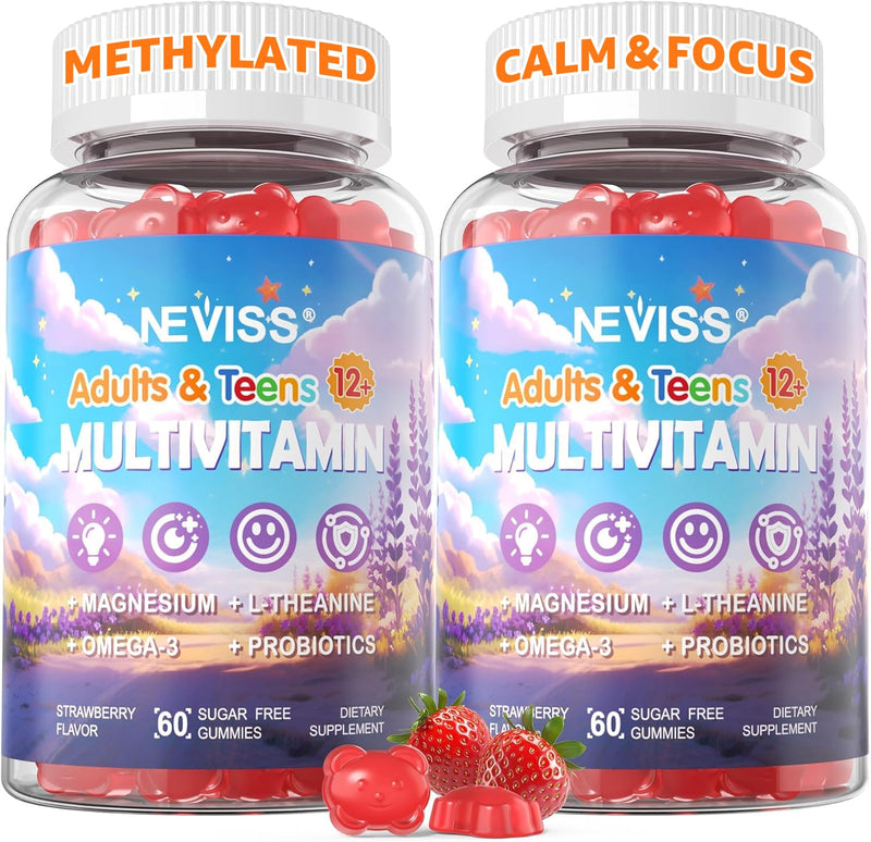 Teen Vitamins Methylated Multivitamin Gummies for Boys Girls 12-17, 120 ct | w/ Magnesium Glycinate, Omega-3, L-Theanine for Teens Kids Calm & Focus Gummies Supplement, 23-IN-1 Formula, Sugar Free 60 Count (Pack of 2)