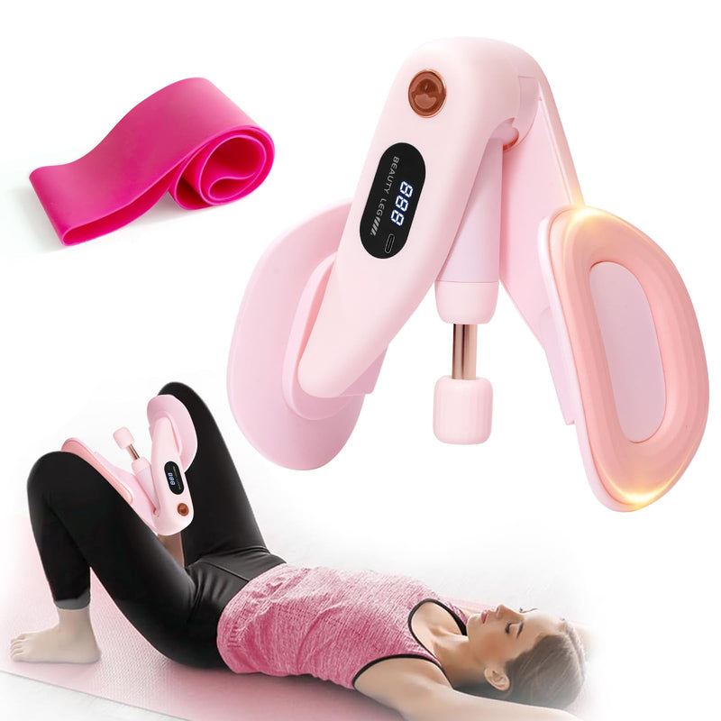 QIUTONG Thigh Master 2026 Upgraded, 10-78LB Thigh Master Thigh Exerciser, LED Inner Thigh Exerciser, 360° Pelvic Floor Exercise Devices, Hip Trainer Kegel Excerciser, 20LB Resistance Band, Light Pink - BeesActive Australia