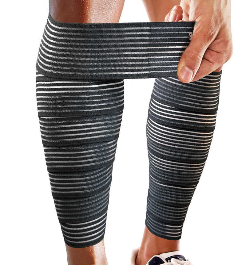 HiRui Calf Compression Wraps, 71" Adjustable Elastic Bandage Sleeves, Lower Leg Calf Support for Men & Women, Shin Splints Relief, Varicose Veins, Fitness, Running, Basketball, Soccer (2, Black) 2 - BeesActive Australia