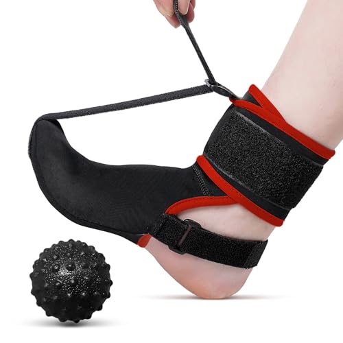 Plantar Fasciitis Night Splint Sock with Massage Ball for Plantar Fasciitis Relief, Soft Plantar Fasciitis Brace for Sleeping Achilles Tendonitis Heel Pain Flat-arch for Women and Men, Medium-Red (1, Red, Medium) 1