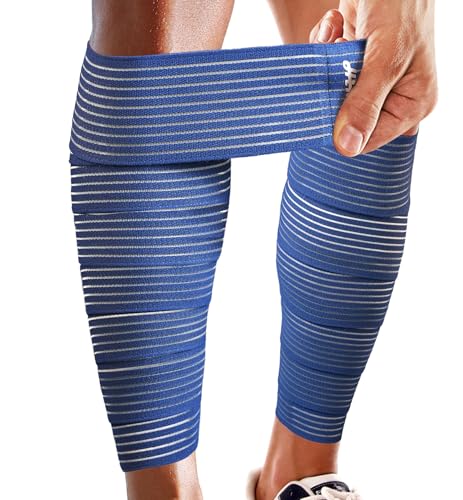 HiRui Calf Compression Wraps, 71" Adjustable Elastic Bandage Sleeves, Lower Leg Calf Support for Men & Women, Shin Splints Relief, Varicose Veins, Fitness, Running, Basketball, Soccer (2, Navy Blue) 2