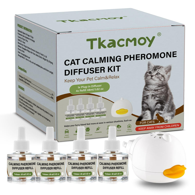 Cat Calming Diffuser, 4-in-1 Pheromone Refills for Anxious Cats, 120-Day Continuous Stress Relief for Multi-Cat Harmony A