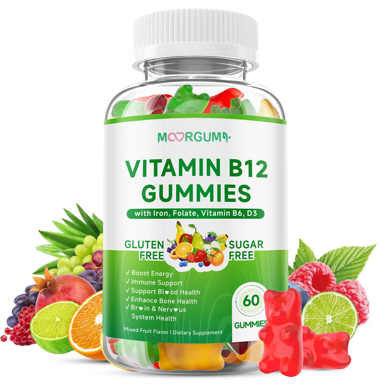 1 Pack Methyl B-12 3000mcg Gummies for Kids & Adults, Vitamin B12 (Methylcobalamin) with Vitamin B6, Folate & D3, Supports Energy, Metabolism & Immune Wellness, 60 Count 60 Count (Pack of 1)