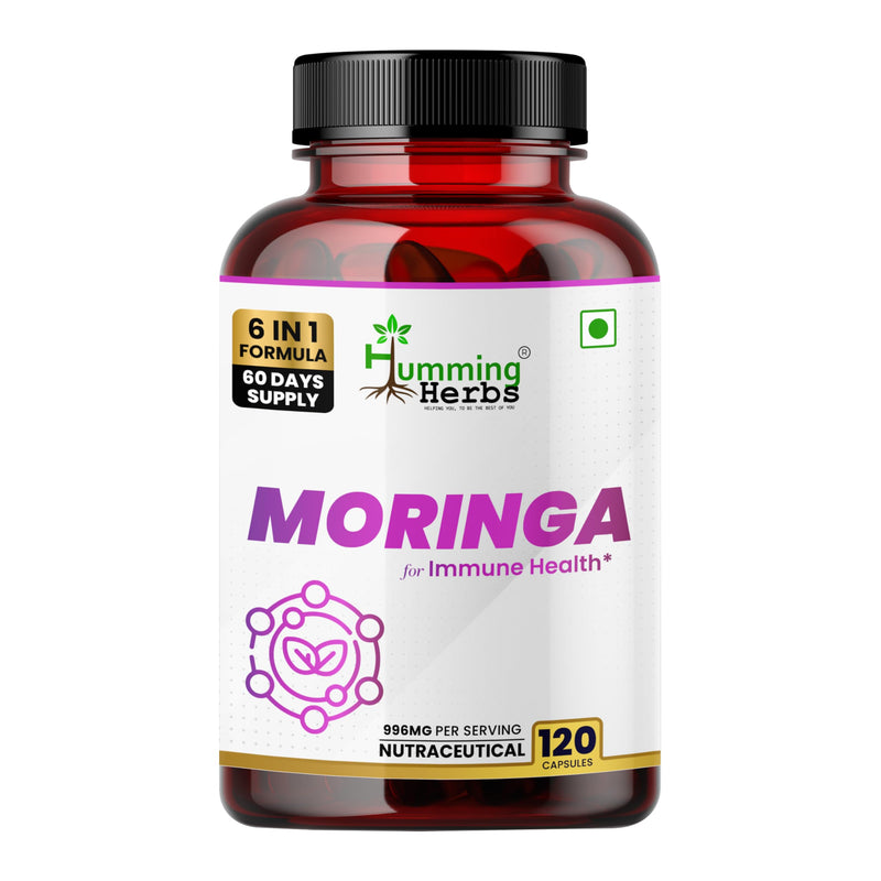 Humming Herbs Moringa Leaf Extract Complex with Resveratrol, Astaxanthin, Glutathione, Vitamin C & Folic Acid — 996 mg per Serving — 120 Vegetarian Capsules (60 Servings)