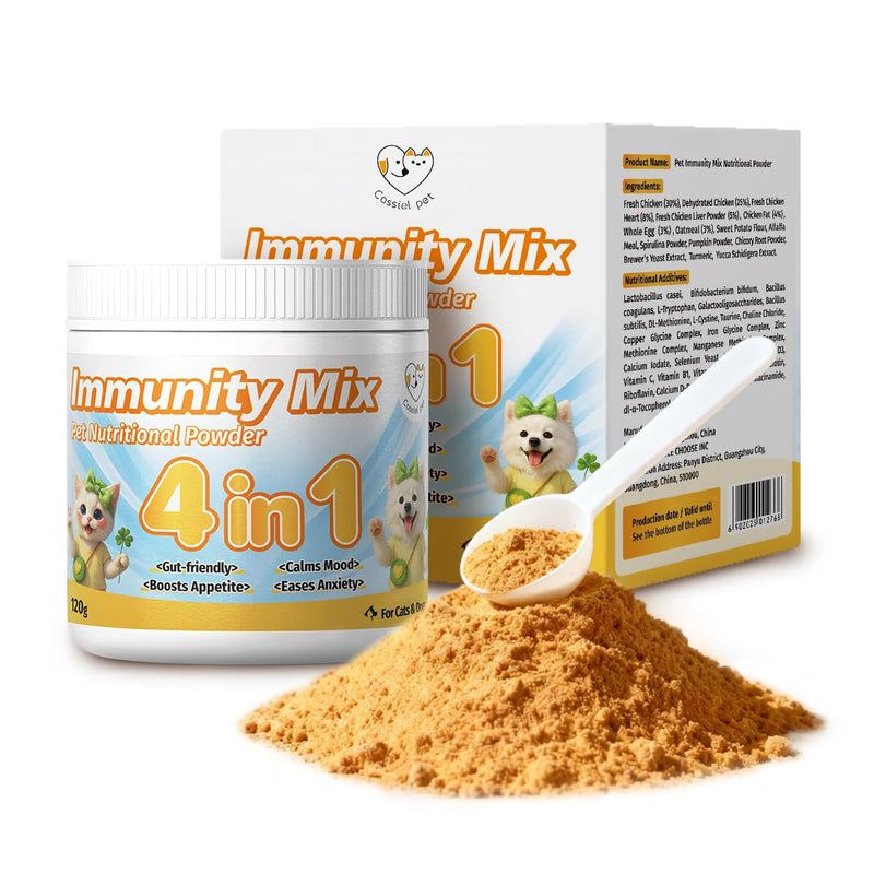 Immunity Mix Nutritional Powder for Enhance Immunity, Increase Skin & Coat Nutrition, Hip and Joint Supplement, Appetite Booster, Helps with Digestion for Cat & Dog 4.23oz (1 Box) 1 Box
