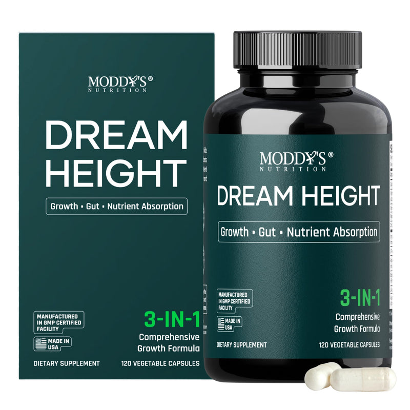Moddy's Nutrition DreamHeight Growth Supplement for Kids & Teens, Bone, Immune & Sleep Support, Clinically Studied Formula, 120 Small Easy-to-Swallow Capsules