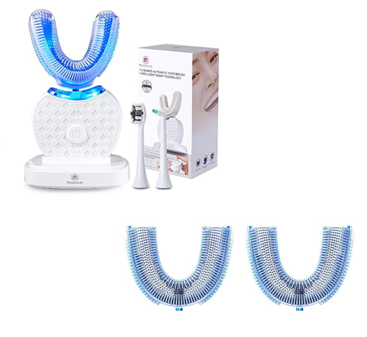 U-Shaped Ultrasonic Toothbrush with 2 Replacement Head for Teeth Whitening, Automatic Electric Toothbrush for Adults 360-degree Cleaning