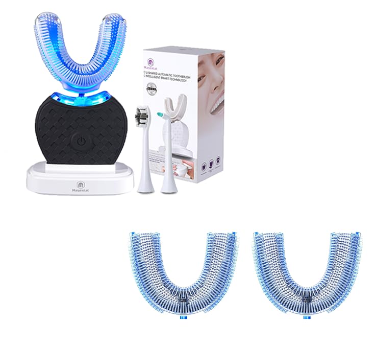 U-Shaped Ultrasonic Toothbrush with 2 Pcs Replacement Head for Teeth Whitening, Automatic Electric Toothbrush for Adults 360-degree Cleaning