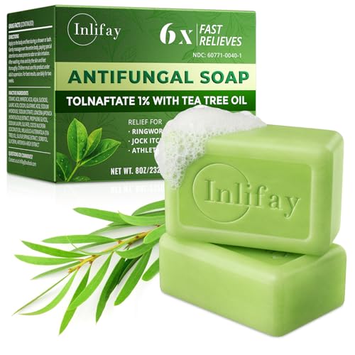 Inlifay Tolnaftate 1% Antifungal Bar Soap : Athletes Foot Ringworm Jock Itch Fast Itch Relief Tea Tree Oil Non-Greasy Anti-Fungal Bar Wash for Gym-Goers & Active Adults Green 8 Ounce (Pack of 1)