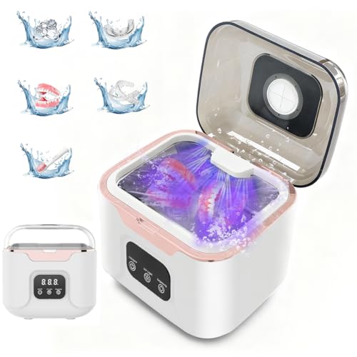 Ultrasonic Retainer Cleaner Machine, 48kHz Ultrasonic Dentures Cleaner with Timer & 4 Modes, 240ML Dental Pod for Mouth Guards, Braces, Aligner, Toothbrush, Jewelry, Makeup tool.