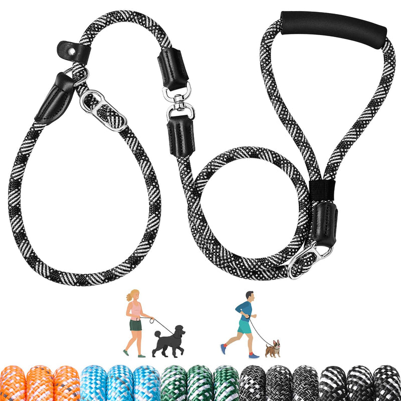 SlowTon Slip Lead for Dogs - Hands Free No Tangle Adjustable 4-6 FT 1/2” Rope, Heavy Duty Nylon Leash for Large Medium Dogs that Pull, No Pull Training Slip Leashes, 20-120lb, Black