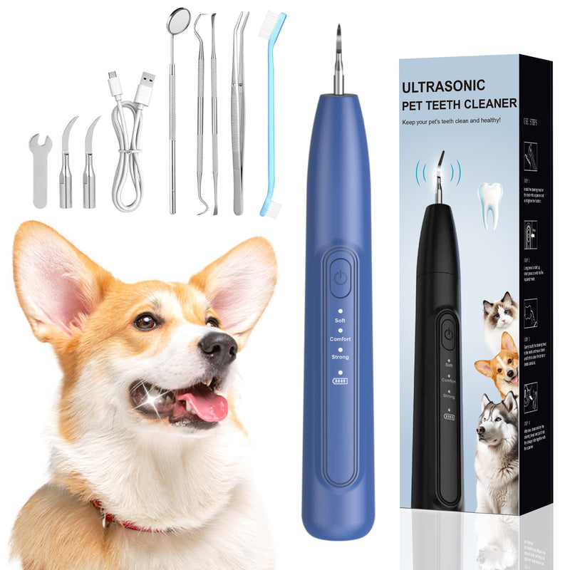 Ultrasonic Dog Plaque Remover Tool, 3 Modes Plaque and Tartar Remover for Dogs, Low Noise Sonic Dog Tartar Remover Dogs Plaque Remover with Toothbrush 2 Cleaning Head for Pet Dental Care JY09