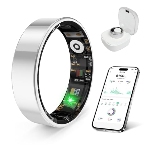 Smart Health Ring, Featuring Stress and Sleep Monitoring Functions, Compatible with iOS and Android,Waterproof Fitness Tracker for Women & Men, No Subscription Fee. (Silver, 9) Silver