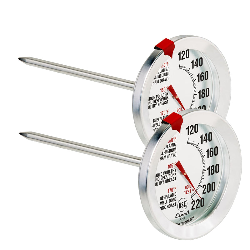 Escali AH1 2 Pack Oven Safe Meat Thermometers, Stainless Steel, Thermometer with 2.5 inch Large Dial, Oven and Grill Safe Temperature Gauge for Cooking, Roasting, Baking, Candy, Steak, Turkey Analog Silver 2 pack