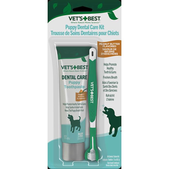 Vet's Best Dog Toothpaste & Toothbrush Kit for Puppies – Puppy Essentials – Dog Toothbrush & Toothpaste for Young Dogs- Perfect for Puppy Teething, Freshens Breath - Peanut Butter Flavor, 3.5 oz