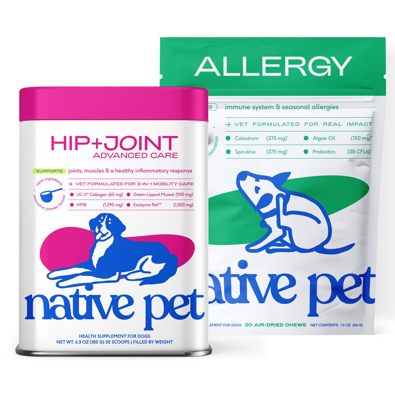 Native Pet Joint & Allergy Defense Pack: Hip & Joint Supplement for Dogs - Supports Joints, Cartilage, Muscles & Anti-Inflammatory & Dog Allergy Relief with Probiotics and Colostrum - 30 Count