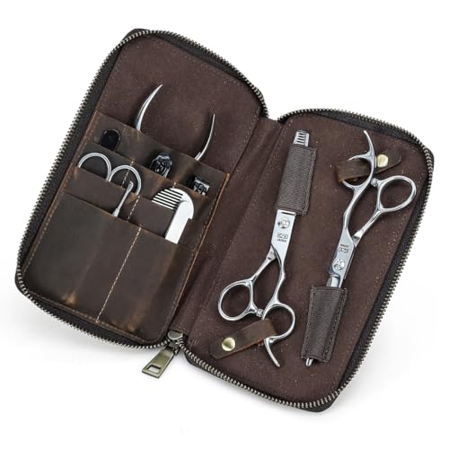 CONTACTS Full Grain Leather Manicure Set Case for Men Hairdressing and Nail Clipper Tool Organizer Travel Grooming Kit Pouch Empty Pouch by Handmade (Case Only) Zipper L
