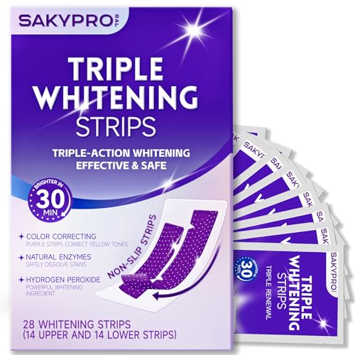 SAKYPRORAL Purple Whitening Strips, Long-Lasting Results, Enamel Safe & Low-Sensitivity, Professional Teeth Whitening Strips with Non-Slip Dry Strip Technology (28 Count (Pack of 1)) 28 Count (Pack of 1)