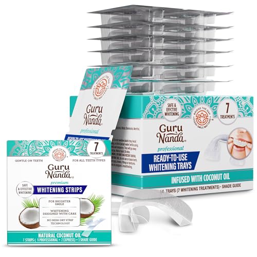 GuruNanda Double Bright Smile Kit – Ready-to-Use Whitening Trays & Whitening Strips for Quck, Even Whitening & a Radiant, Confident Smile, 7 Treatments Each
