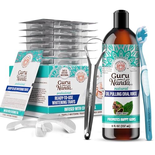 GuruNanda Complete Whitening Kit – 7-Day Whitening Trays + CocoMint Oil Pulling 8 Oz for Enhanced Oral Care, for Deep Clean, Fresh Breath & Brighter Teeth