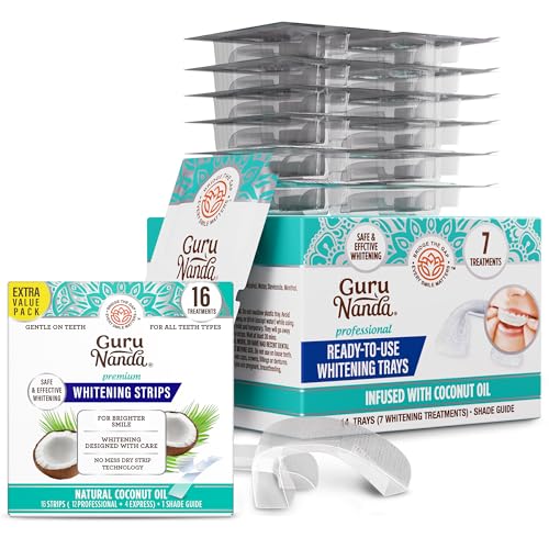 GuruNanda Double Bright Smile Kit – 7- Day Ready-to-Use Whitening Trays & 16 Day Whitening Strips for Quck, Even Whitening & a Radiant, Confident Smile