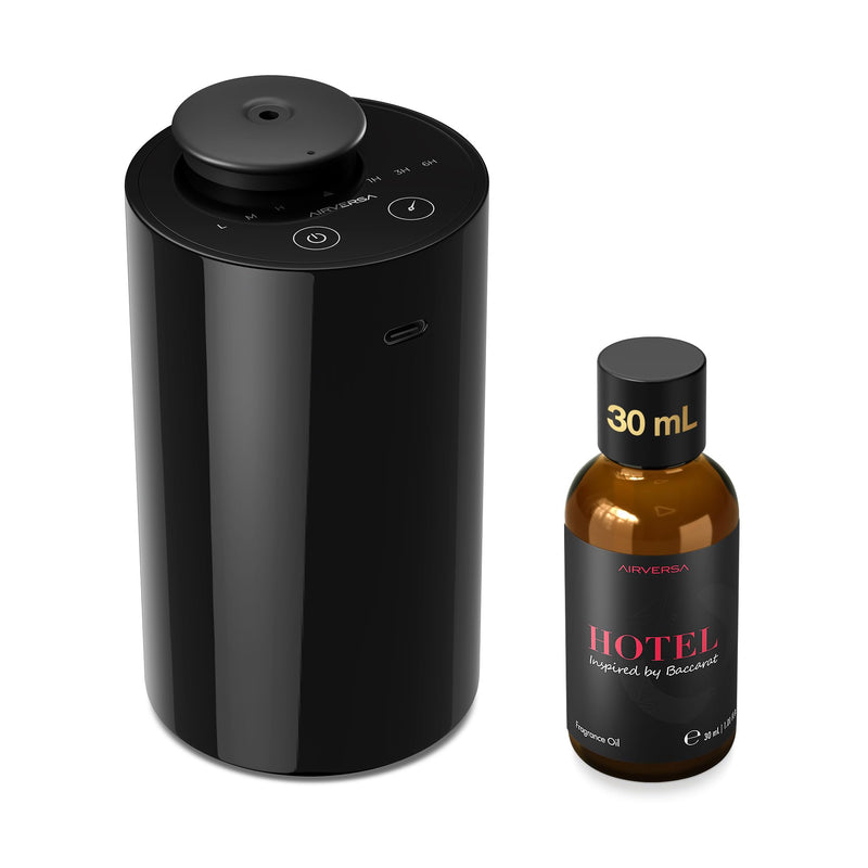 Airversa Waterless Essential Oil Diffuser Starter Kit with 30mL Hotel Fragrance Oil Inspired by BaCRT, Battery Operated Car Diffuser, Portable Aroma Nebulizer for Home Car Office, AN6Kit-4, Black An6b-htl-bac30 - BeesActive Australia