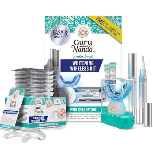 GuruNanda Pro Whitening Duo – Prefilled Whitening Trays (7 Treatments) & Wireless LED Whitening Kit for a Radiant, Confident Smile that Shines