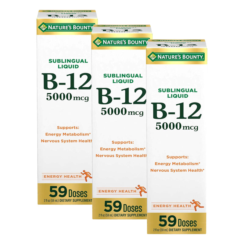 Nature's Bounty Vitamin B12 5000 mcg Sublingual Liquid,Cardiovascular Health & Cellular Energy Support,2 Fl Oz,(Pack of 3) 2 Fl Oz (Pack of 3)
