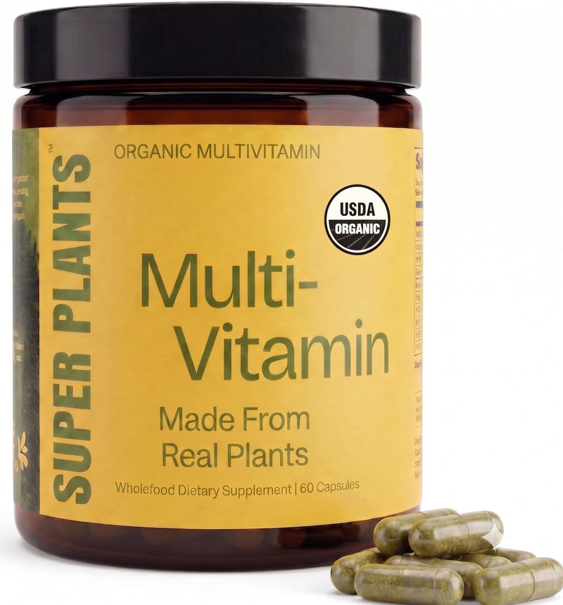 SUPER PLANTS Organic Whole Food Multivitamin - Energy, Immunity and Mood | All Natural, No Synthetics - For Men and Women - Non-GMO Daily Multivitamin (30 Servings)