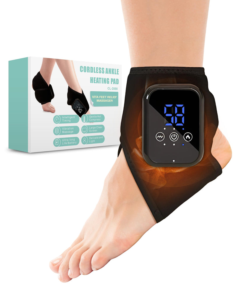 FREEZE2TRIM Vita Feet Relief Ankle Heating Pad with Vibration – Foot & Leg Relaxation Support – Cordless Portable Calf Wrap for Comfort & Recovery (One Unit)