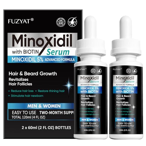 5% Minoxidil for Men, Minoxidil for Women Hair Growth Treatment, Beard Growth Serum, Biotin & Castor Oil Enriched,Strengthens Weak Roots, Repairs Thinning Hair (120ml) 2 Fl Oz (Pack of 2)