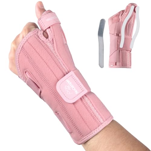 NuCamper Carpal Tunnel Wrist Brace with Thumb Support, Thumb Brace Spica Splint for De Quervains Tenosynovitis, Tendonitis, Trigger Thumb Splint Wrist Support for Men Women - Left Hand,Pink,S/M Pink S/M