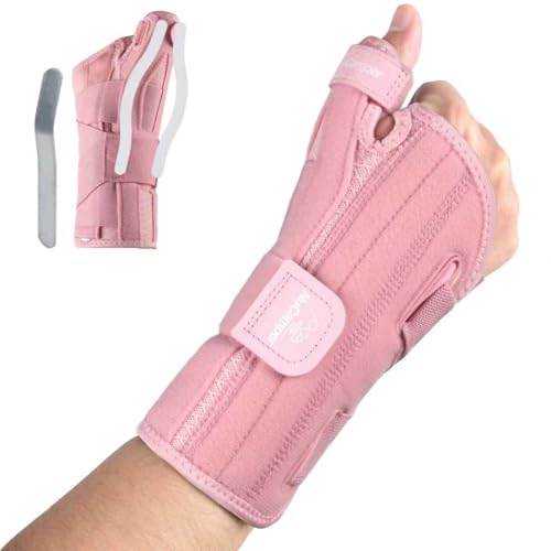 NuCamper Carpal Tunnel Wrist Brace with Thumb Support, Thumb Brace Spica Splint for De Quervains Tenosynovitis, Tendonitis, Trigger Thumb Splint Wrist Support for Men Women - Right Hand,Pink,S/M Pink S/M