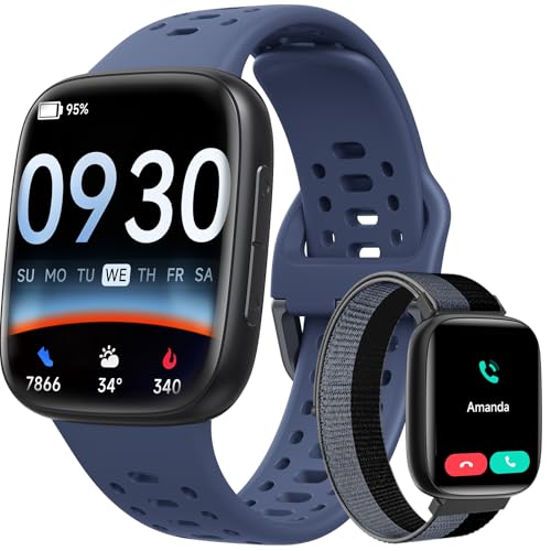 Smart Watches for Women/Men Android iPhone, [1.85" AMOLED Screen] Smartwatch Fitness Tracker 3ATM Waterproof with Bluetooth Calls, AI Control, Heart Rate/SpO2/Sleep Monitor, 7 Days Battery Blue
