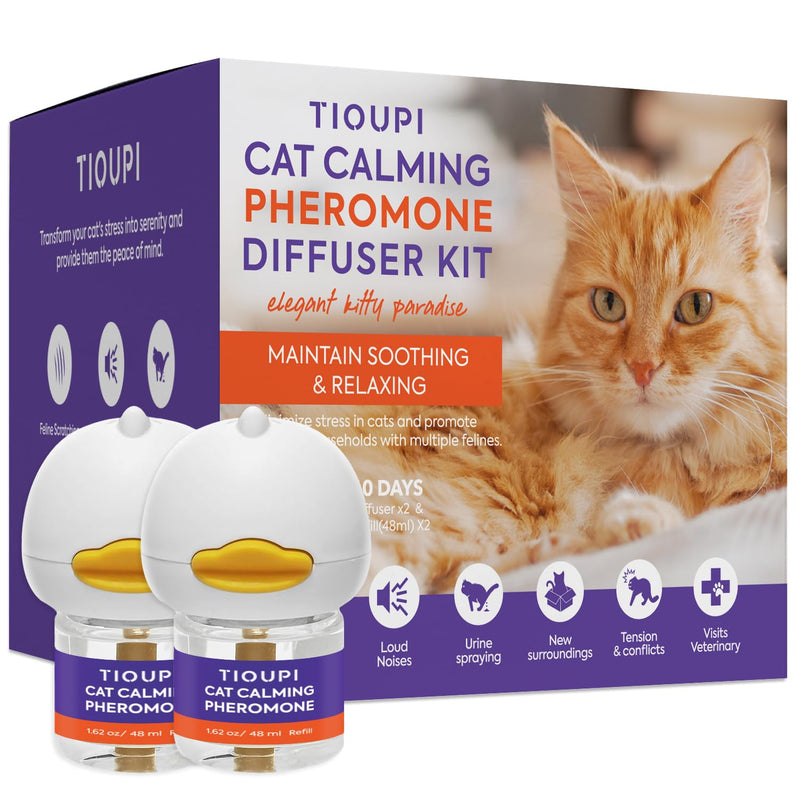 Cat Pheromones Calming Diffuser: 2 Diffusers & 2 Refills Top Value Kit – Cat Calming Diffuser Helps Reduce Scratching, Peeing, Meowing, Hiding, Urine Marking & Aggression Orange