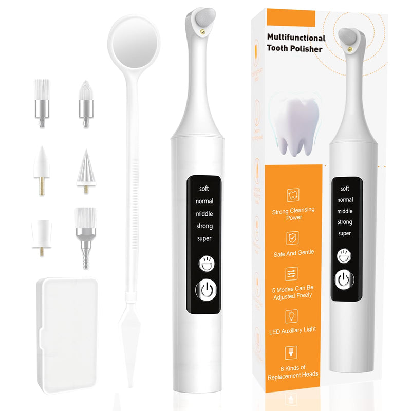 Teeth Polisher Kit: 6 Heads, 5 Speed Modes - for Teeth Cleaning Tools, Suitable for Daily Home Use,USB Rechargeable Teeth Whitening Kit with LED Light - BeesActive Australia