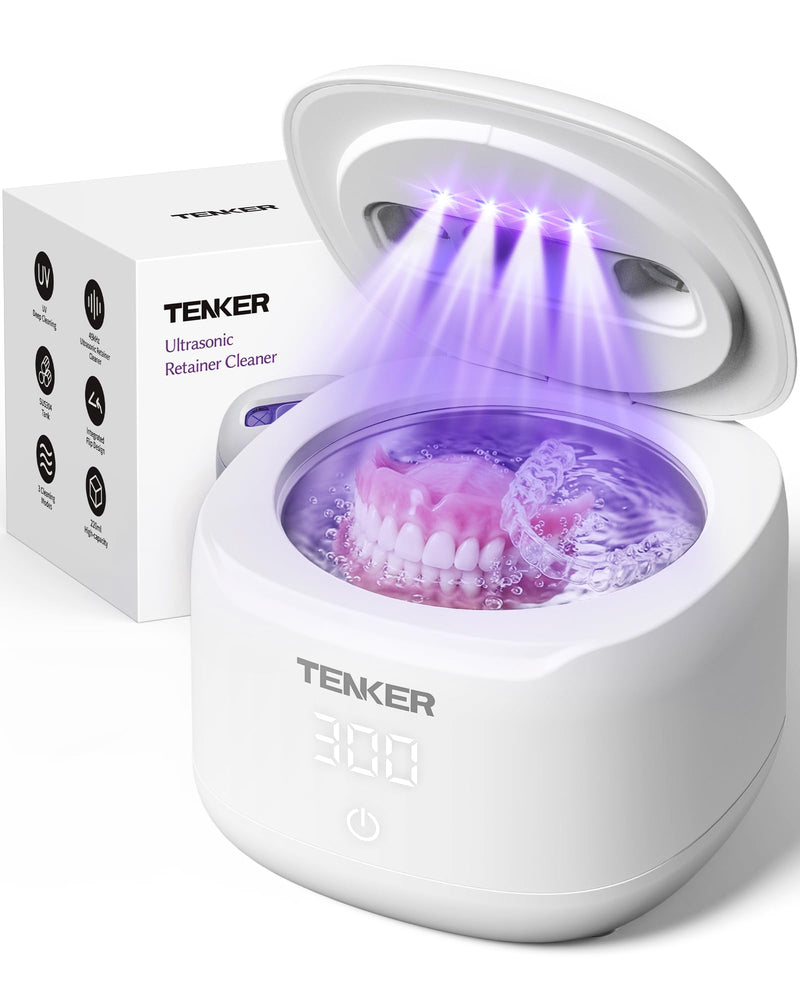 Ultrasonic Retainer Cleaner Machine, 49kHz Dental Cleaning Pod for Night Guards, Mouth Guards, Aligner, Braces, Toothbrush, Jewelry, Dentures, Ultrasonic Cleaner for Oral Dental Care, 220ML, White A-White - BeesActive Australia