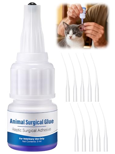 Veterinary Surgical Skin Glue, Strong Surgical Adhesive with 10 Precise Applicators, Blue Tinted Fast Acting Waterproof Wound Closure for Pets Dogs Cats, Pain Free & Stress Free(1 Pack,3ml) 1 3ml