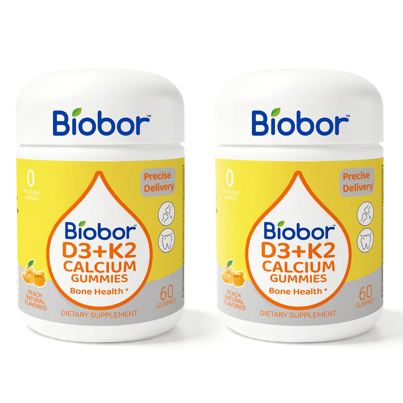 2 Pack Vitamin D3 K2 Calcium Gummies, 2000 IU D3, 200 mcg MK-7, 60 Count | Supports Healthy Bones and Immune Health. No Sugar Added, GMO Free, Gluten Free. Delicious Peach Flavor for Daily Wellness. Yellow Peach 60 Count (Pack of 2)