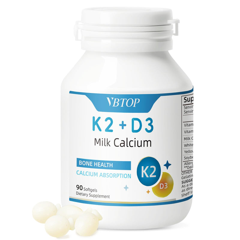 Milk Calcium 800mg with Vitamin D3 & K2, Easy-Absorb, 90 Softgels | 1000 IU Vitamin D3, 45mcg Vitamin K2, Non-GMO, Gluten Free, Supports Bone Density & Joint Health 1 Bottle
