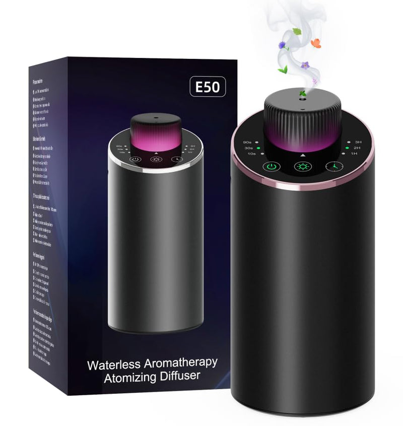 Waterless Essential Oil Diffuser Aromatherapy Scent Diffusers for Home Large Room, Bedroom, Car, Office, Desk, Battery Operated Mini Portable Air Freshener, 3 Countdown Timers & 3 Mist Levels Black - BeesActive Australia