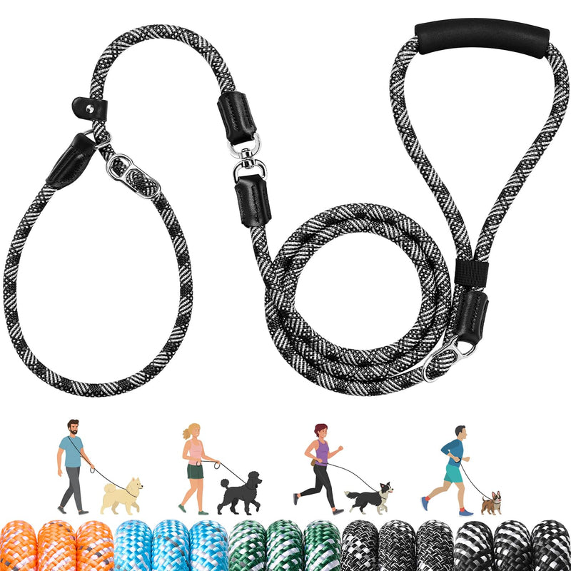 Lukovee Slip Lead Dog Leash, 5-7 FT x 1/2" Adjustable Tangle Free Leash, Heavy Duty Comfortable Reflective No Pull Training Rope Lead with Padded Handle for Medium Large Dogs (Black, L: 5-7 FT) 5–7 ft, 1/2'', for Medium Large Dogs Black - BeesActive Australia