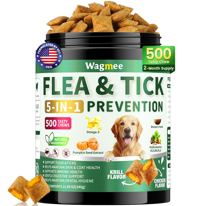 Flea and Tick Prevention for Dogs Chews – 500 Tasty Chicken Flavor Soft Chews, Dog Flea and Tick Treatment, Oral Flea Chews Supplement for Dogs, Puppies, All Breeds & Ages