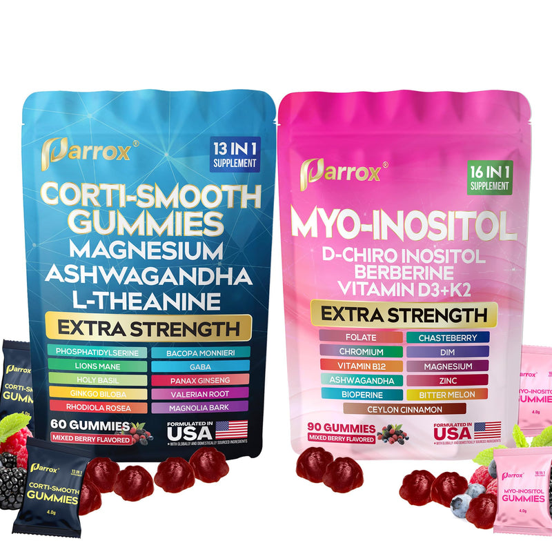 Cortisol & Myo-Inositol Gummies, D-Chiro Inositol, Soothe & Smooth, 150ct | With D-Chiro Inositol, Berberine, Magnesium, Ashwagandha, L-Theanine, Vitamins D3+K2 & B12, Folate, Zinc Pack of 1