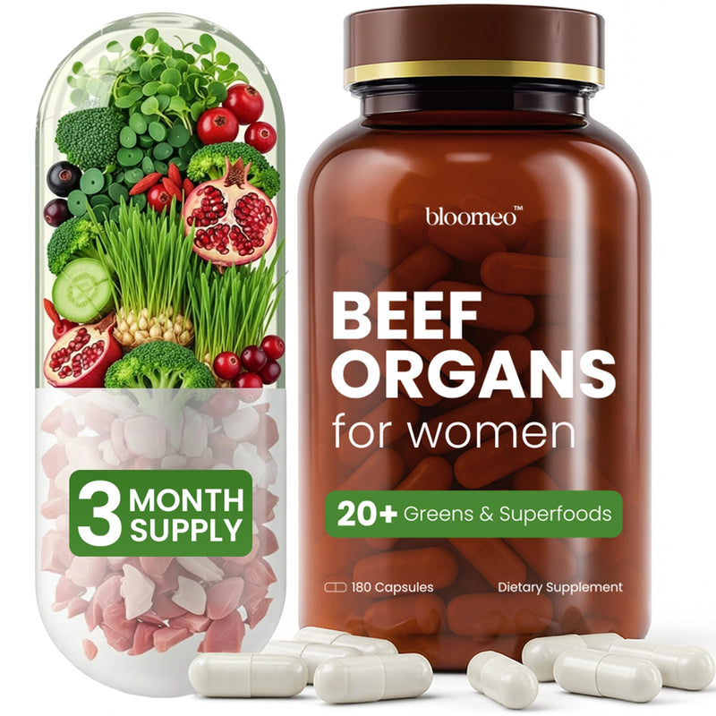 Grass Fed Beef Organ Supplement for Women with Supergreens, 180ct | 8 Beef Organs, 11 Supergreens, 11 Superfruits, 60+ Nutrients, 3 Month Supply, Hormone Balance, Energy, Immunity, Skin