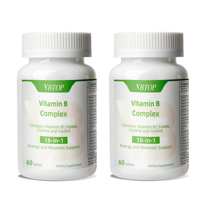 Vitamin B Complex, with Vitamins B1, B2, B3, B5, B6, B12 120 Tablets | with Folic Acid, Choline, Zinc, Calcium, Inositol for Brain and Heart Health, Immune Health, and Cellular Energy Support 2 Bottles