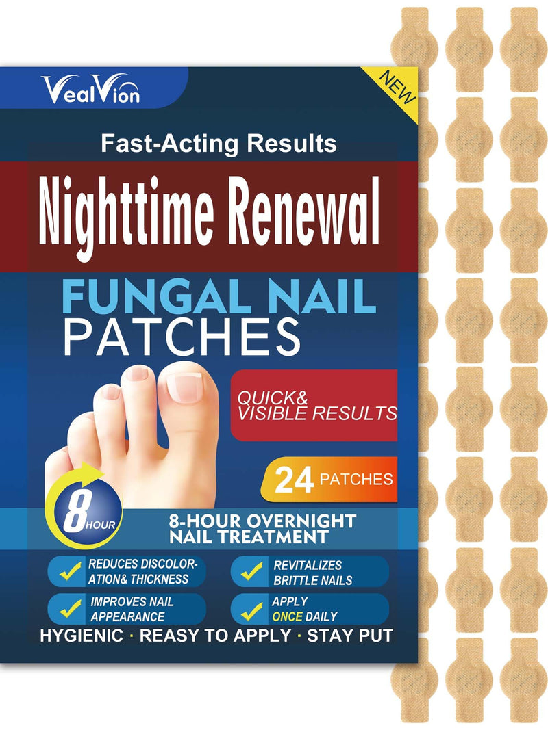 Nail Patches Toenail Treatment Extra Strength 8-Hour Overnight Nail Fast Acting Repair Effortless Hydrogel Nail Care and Repair for Damaged Nails Overnight Renewal for Men and Women (24, Medium) 0.07 Ounce (Pack of 24) 1.76